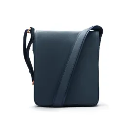 A4 Portrait Medium Leather Messenger Bag - Navy Pebble Grain