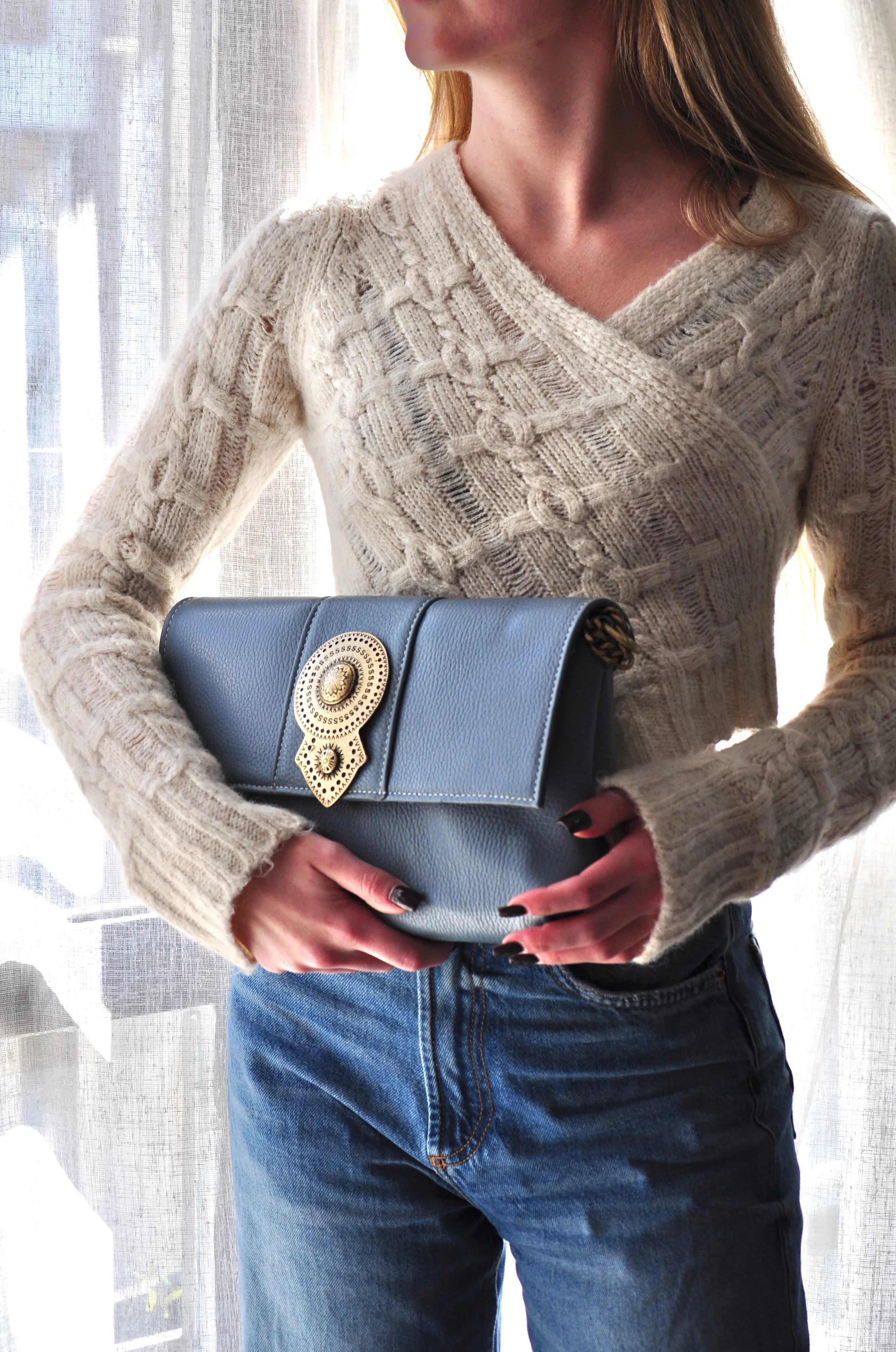 Aurora Leather Shoulder Bag - French Blue