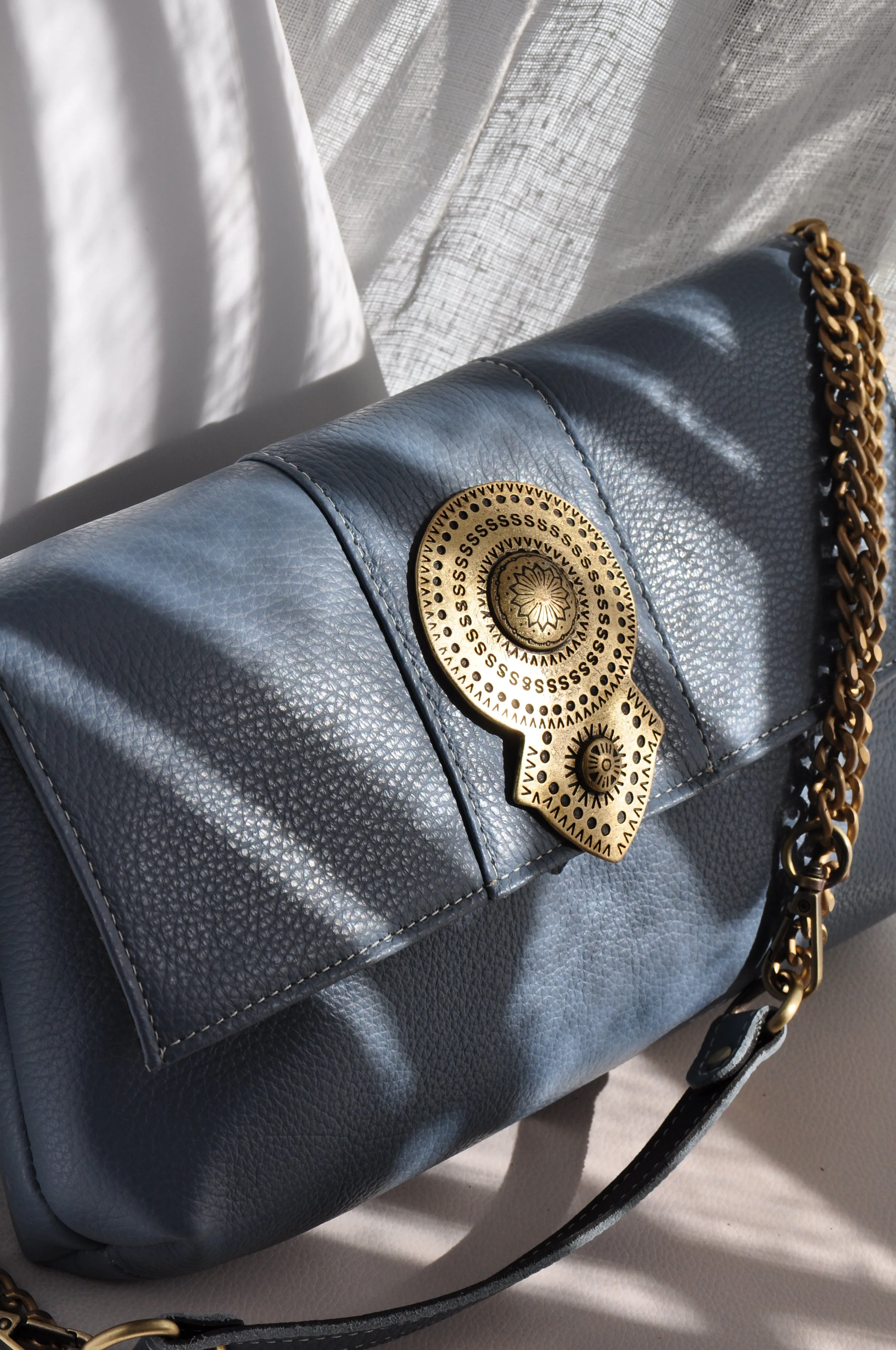 Aurora Leather Shoulder Bag - French Blue
