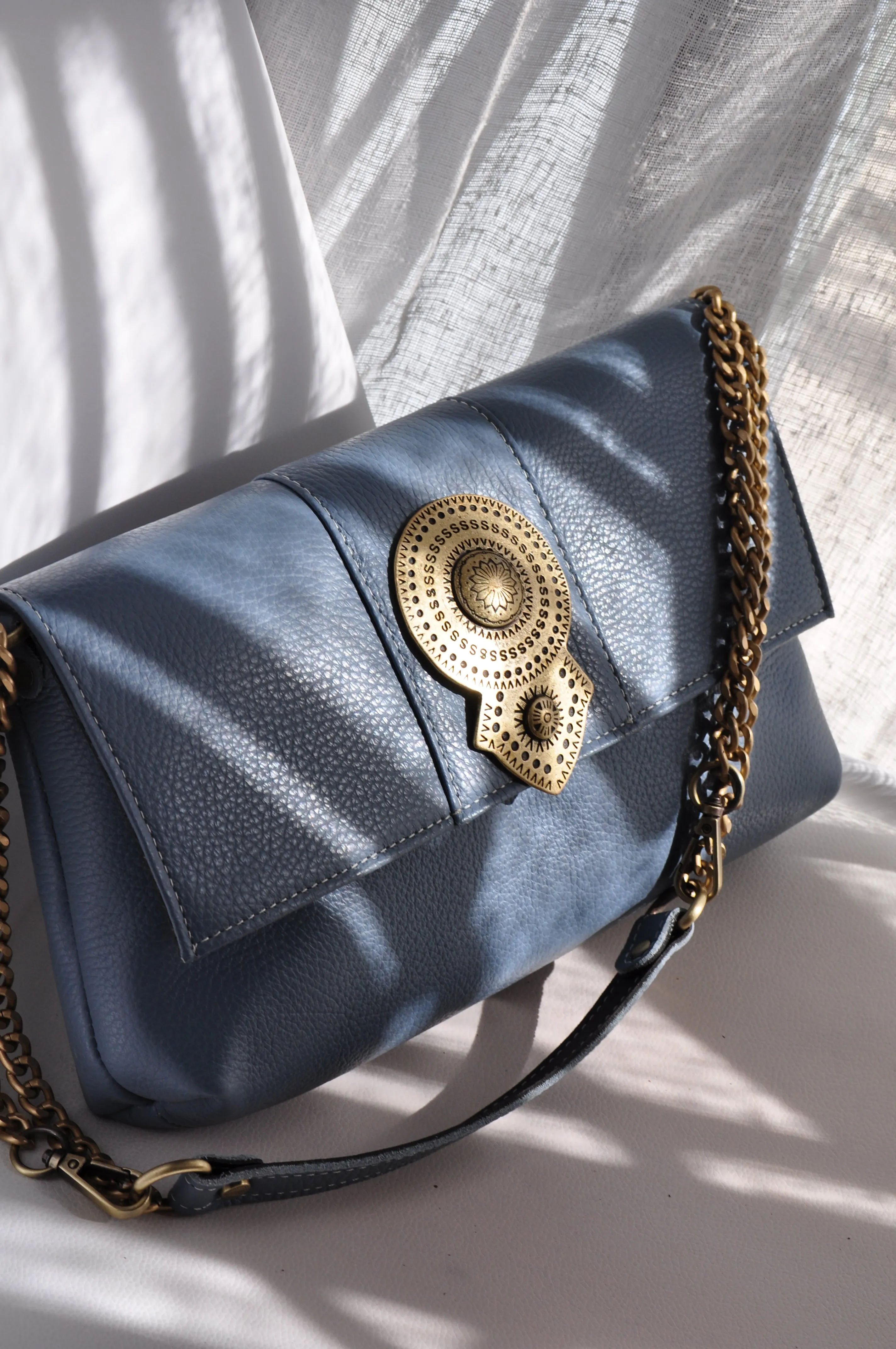 Aurora Leather Shoulder Bag - French Blue