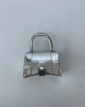 BALENCIAGA | MINI EMBOSSED HOURGLASS BAG | SILVER