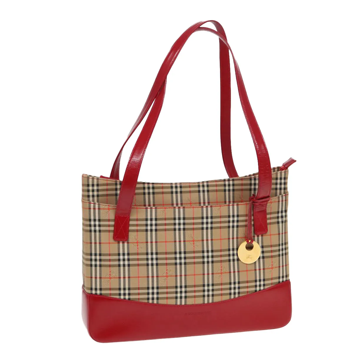 BURBERRY Nova Check Tote Bag Canvas Beige Red  82269