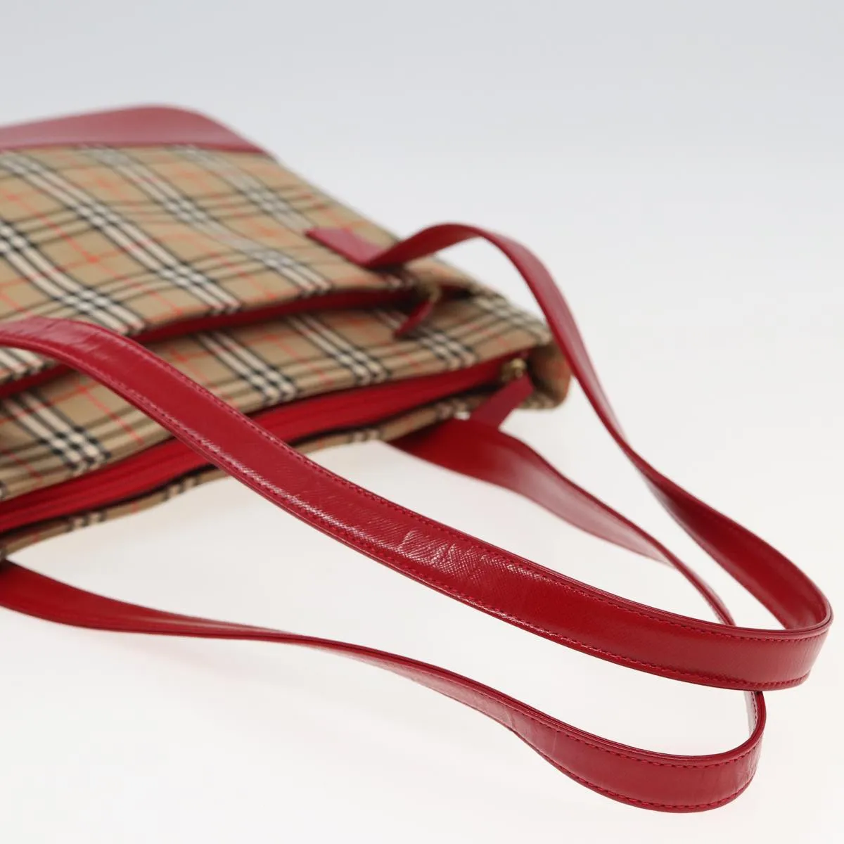 BURBERRY Nova Check Tote Bag Canvas Beige Red  82269