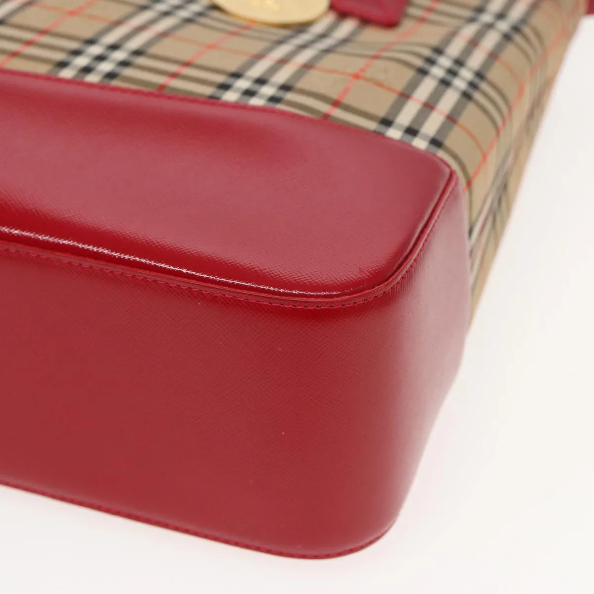 BURBERRY Nova Check Tote Bag Canvas Beige Red  82269