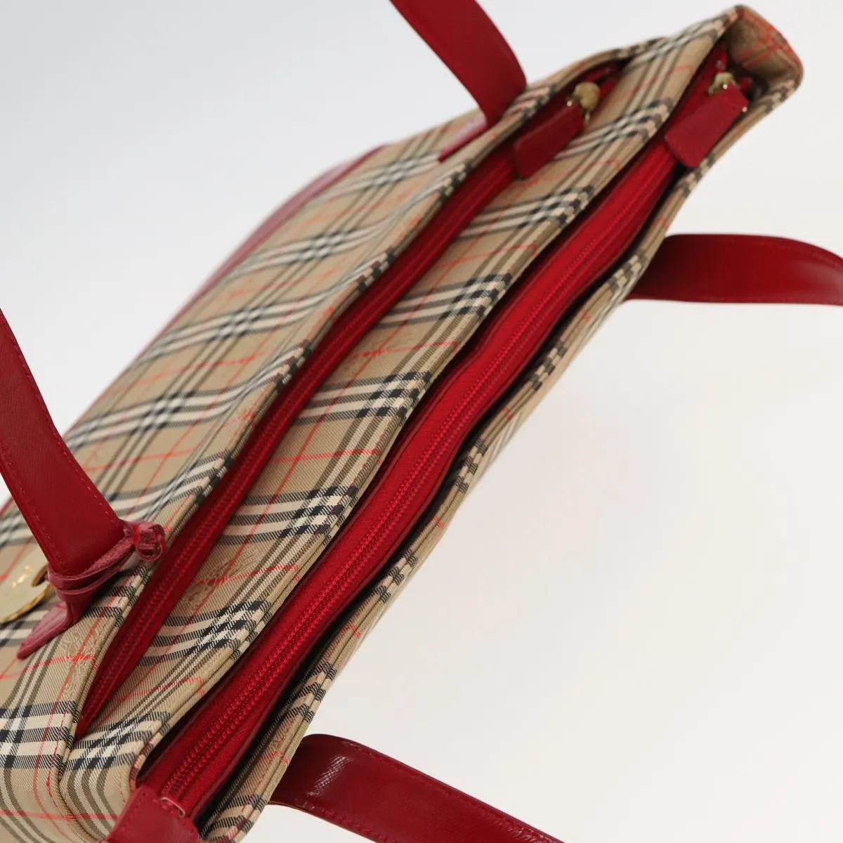 BURBERRY Nova Check Tote Bag Canvas Beige Red  82269