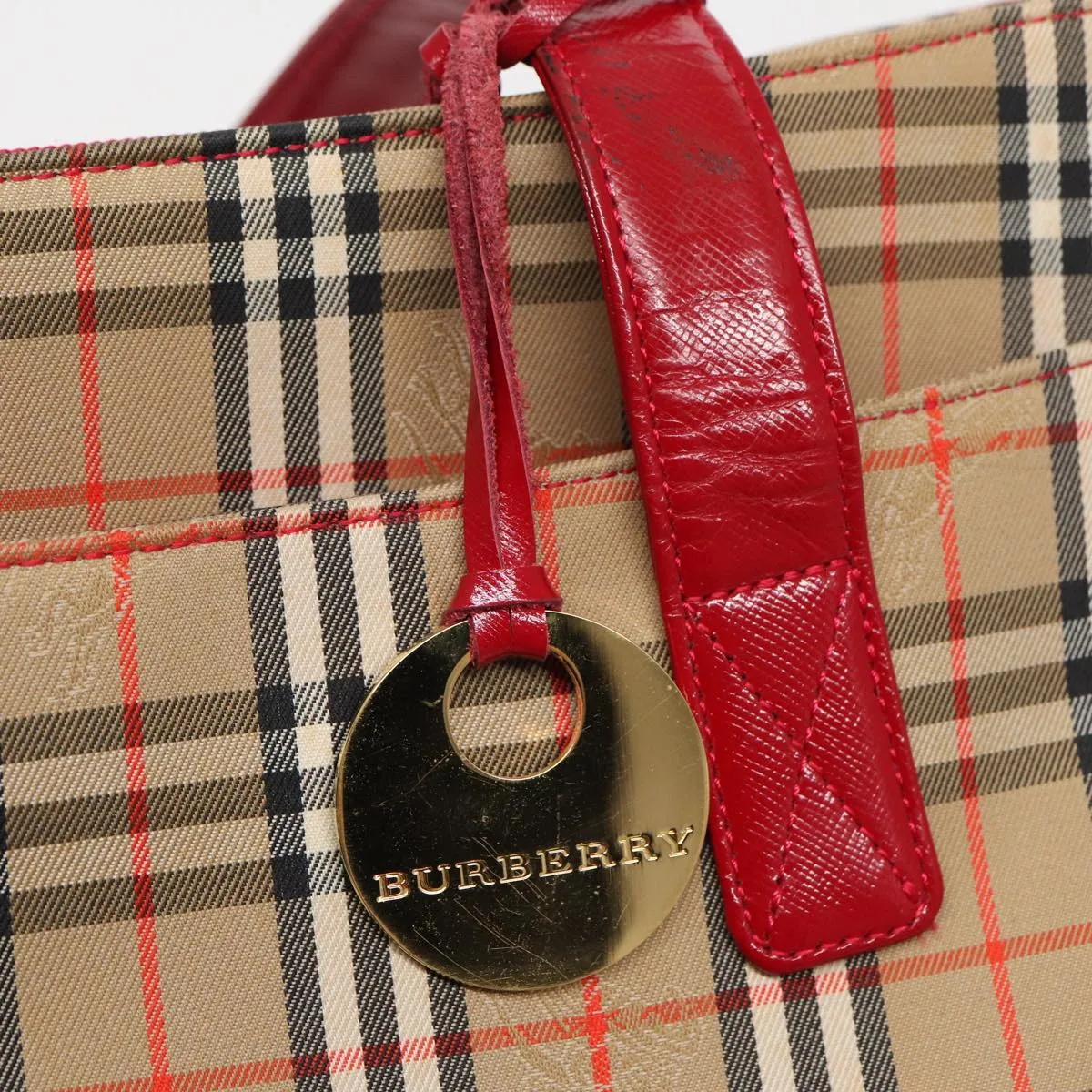 BURBERRY Nova Check Tote Bag Canvas Beige Red  82269