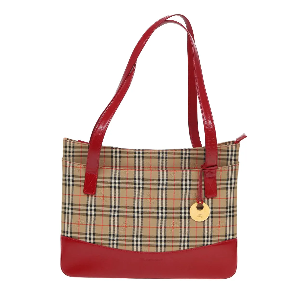 BURBERRY Nova Check Tote Bag Canvas Beige Red  82269