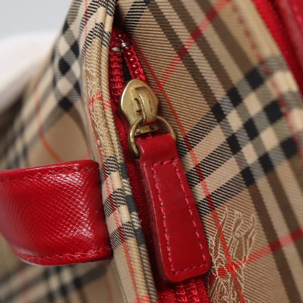 BURBERRY Nova Check Tote Bag Canvas Beige Red  82269
