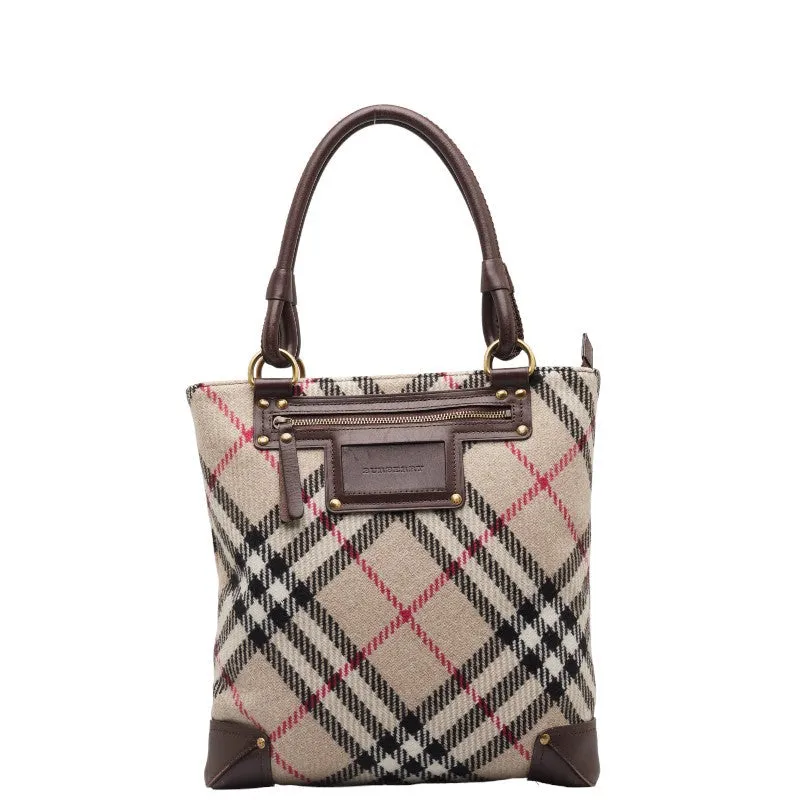Burberry Nova Check Wool Leather Tote Bag