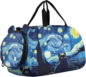 Cat Starry Night Blue Carry on Duffel Bag Boy Toddler Weekender Bags Girls Duffle Bags for Travel Kids Gym Duffle