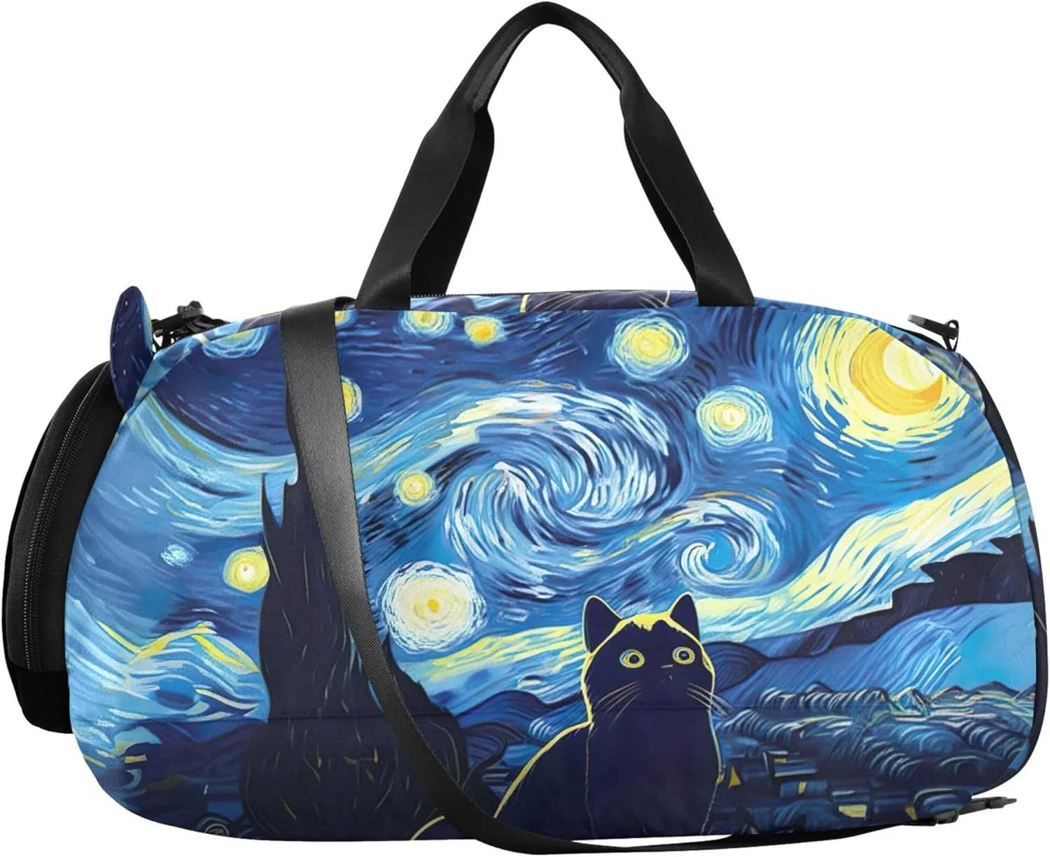 Cat Starry Night Blue Carry on Duffel Bag Boy Toddler Weekender Bags Girls Duffle Bags for Travel Kids Gym Duffle