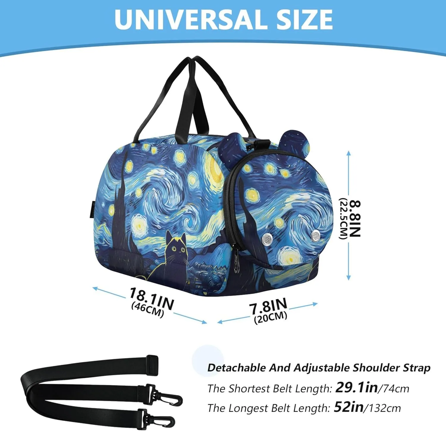 Cat Starry Night Blue Carry on Duffel Bag Boy Toddler Weekender Bags Girls Duffle Bags for Travel Kids Gym Duffle