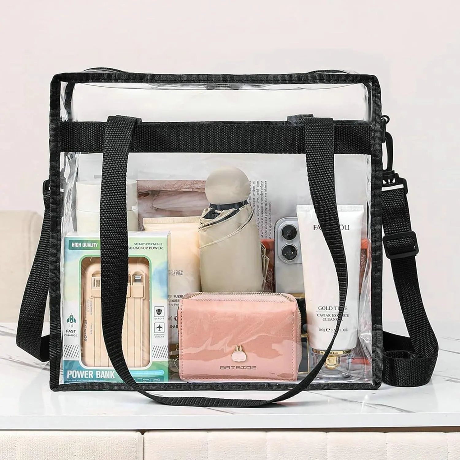 Clear Tote Bag Stadium Events 2025 PVC Transparent Tote Bag Shoulder Crossbody Jelly Bag Travel Gym Swimming