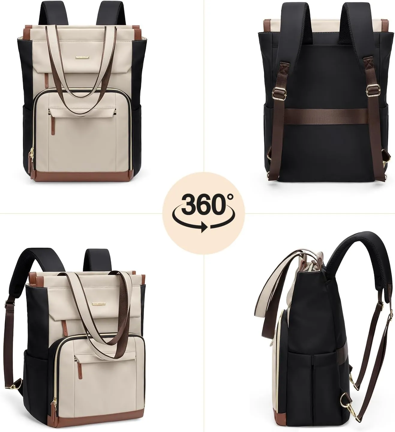 Convertible Daypack Laptop Backpack for Women Men Carry on Tote Backpack Bookbag for College Work Nurse Travel,16Inch,Apricot Brown