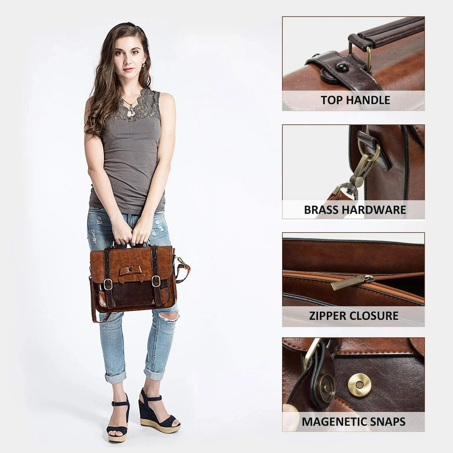 ECOSUSI Vintage Crossbody Messenger Bag Satchel Purse Handbag Briefcase for Women