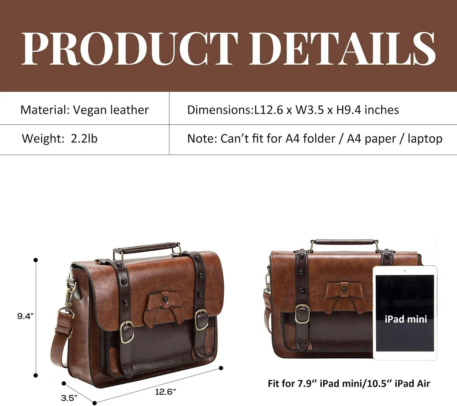ECOSUSI Vintage Crossbody Messenger Bag Satchel Purse Handbag Briefcase for Women