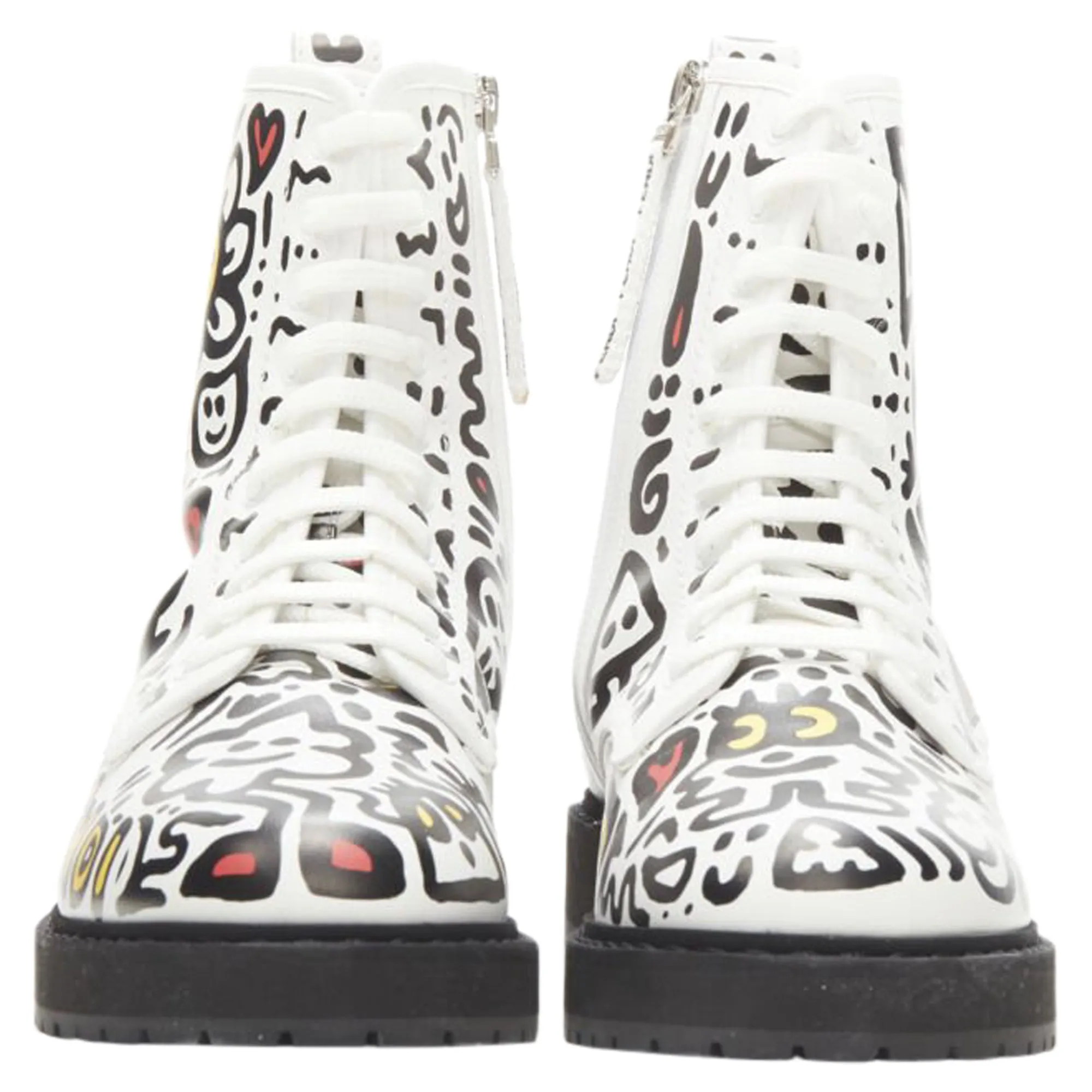 Fendi Mr Doodle logo graffiti print laced combat ankle boot