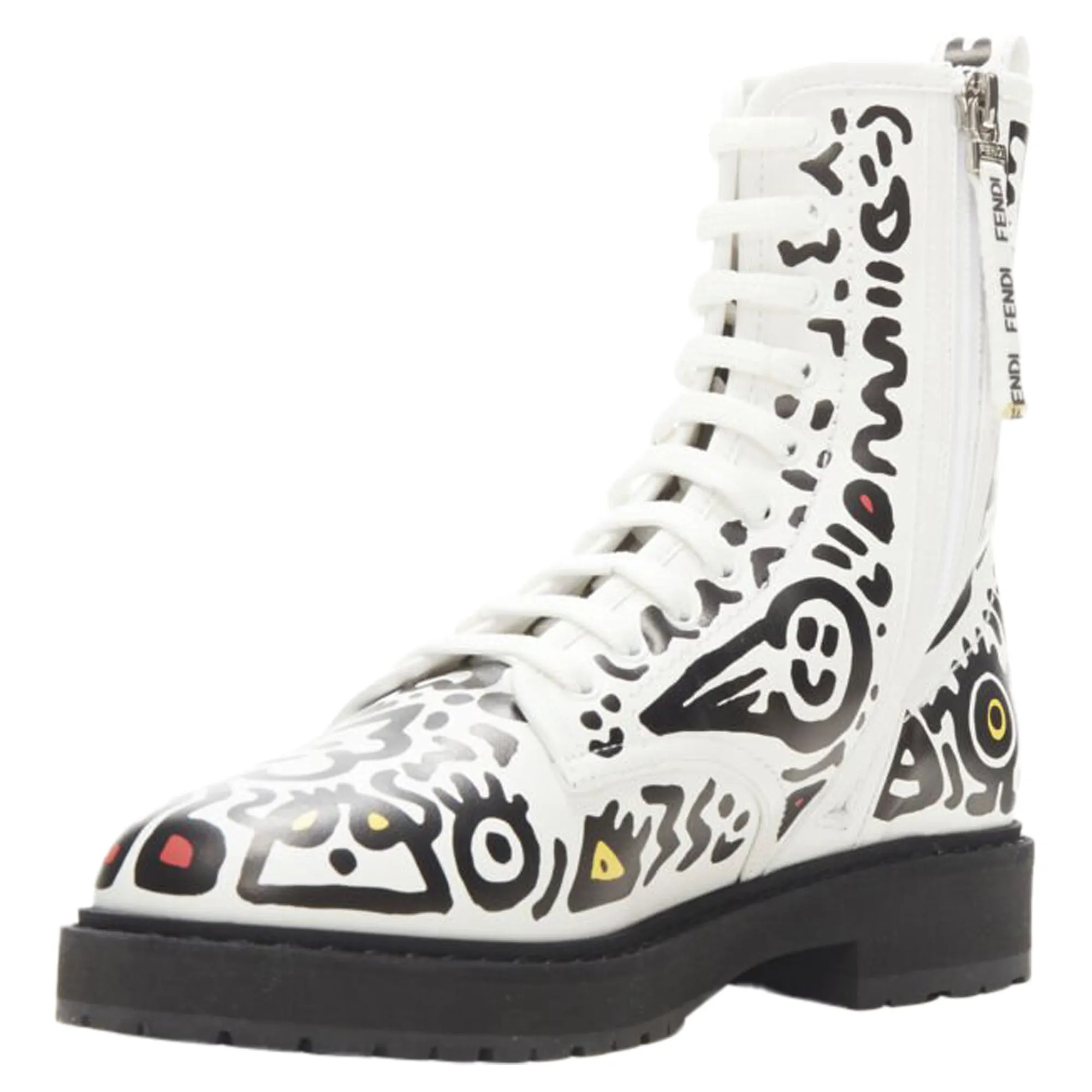 Fendi Mr Doodle logo graffiti print laced combat ankle boot