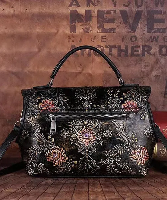 Fine retro gold Embossing Paintings Calf Leather Messenger Bag