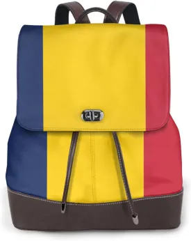 Flag of Chad Print Women's PU Leather Backpack, Fashion, Work, Journey Daily Use - Chestnut Brown
