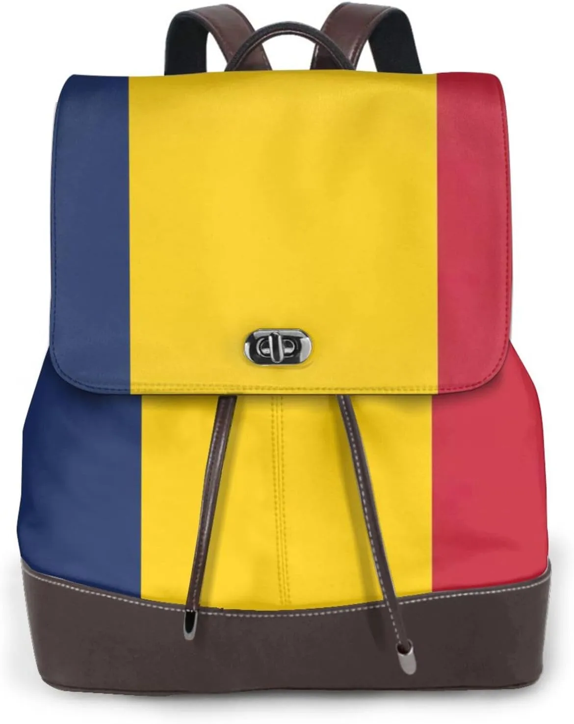 Flag of Chad Print Women's PU Leather Backpack, Fashion, Work, Journey Daily Use - Chestnut Brown