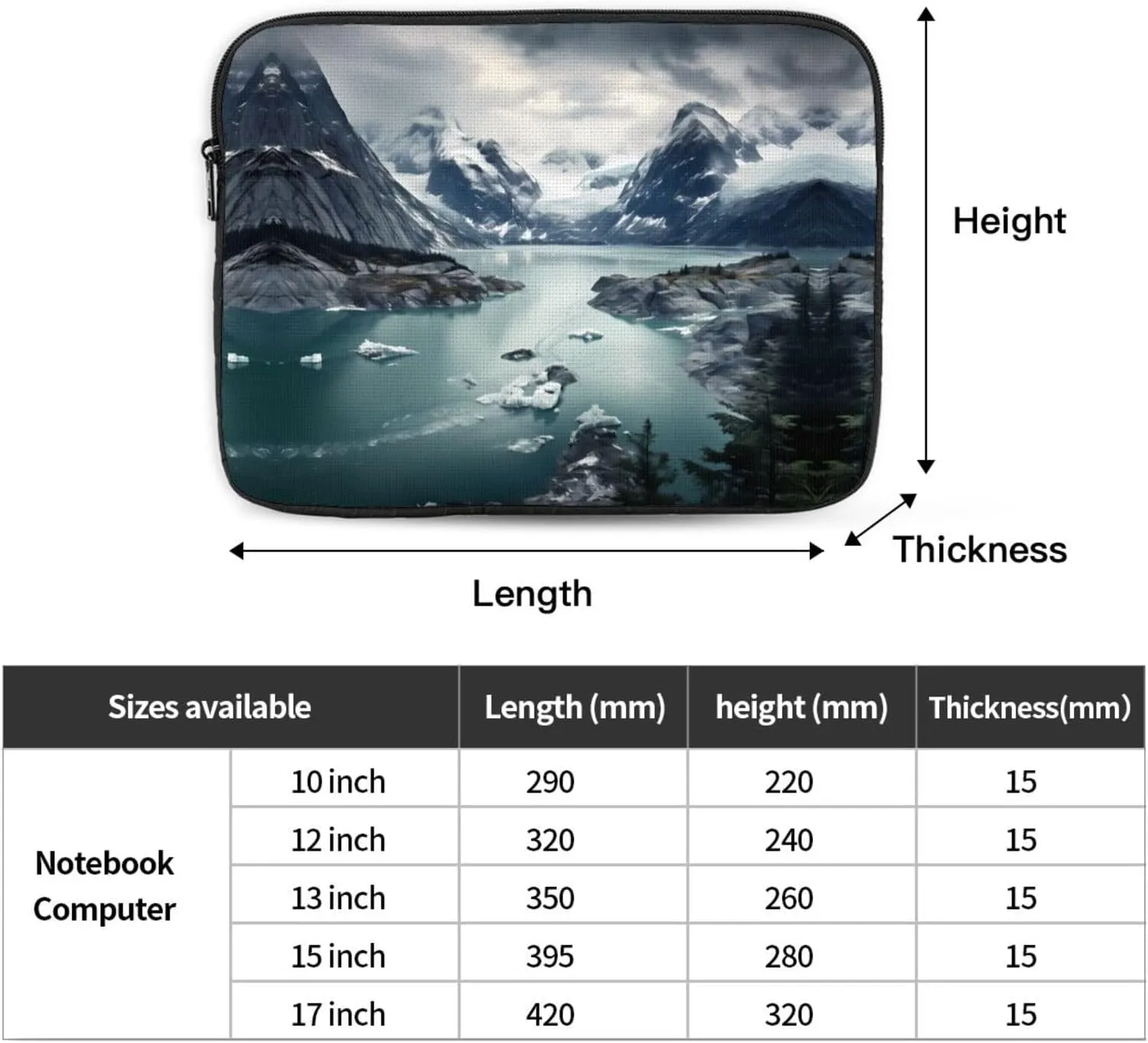 Glacier Fjord, Alaska Prints Shockproof Portable Laptop Sleeve Bag 13 inch - Lightweight Laptop Case for Men and Women Business Travel, Office Daily Use