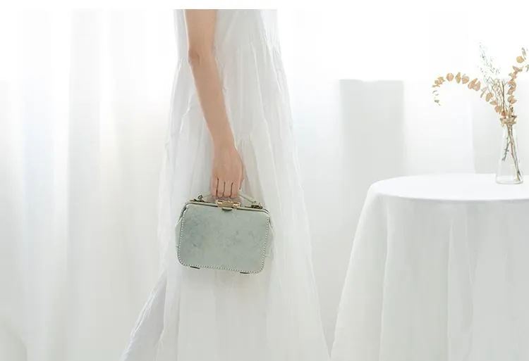 Handmade Womens Green Leather Doctor Handbag Purse Small Side Bag Doctor Purse for Women