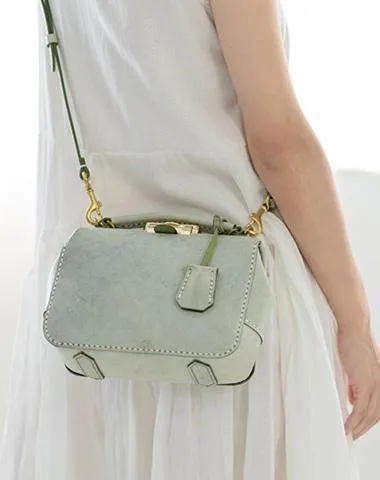 Handmade Womens Green Leather Doctor Handbag Purse Small Side Bag Doctor Purse for Women