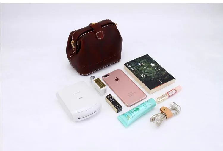 Handmade Womens Rose Red Leather Small doctor Purse shoulder doctor bags for women