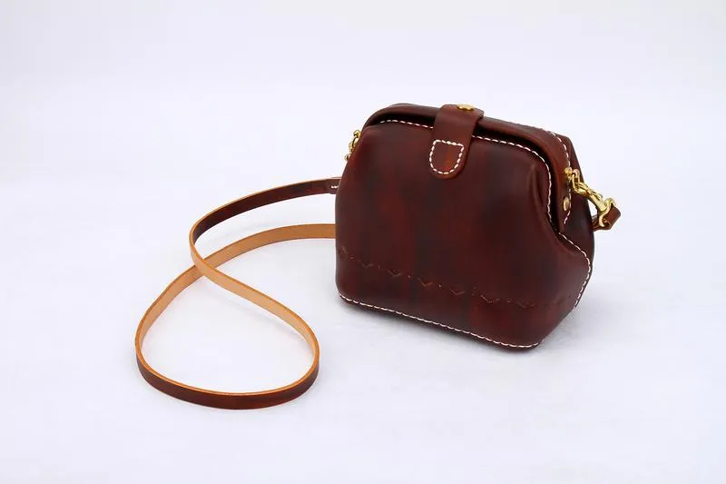 Handmade Womens Rose Red Leather Small doctor Purse shoulder doctor bags for women