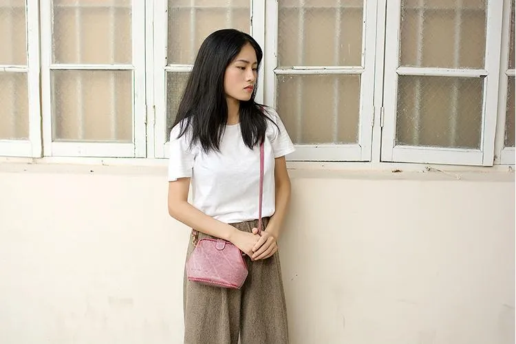 Handmade Womens Rose Red Leather Small doctor Purse shoulder doctor bags for women
