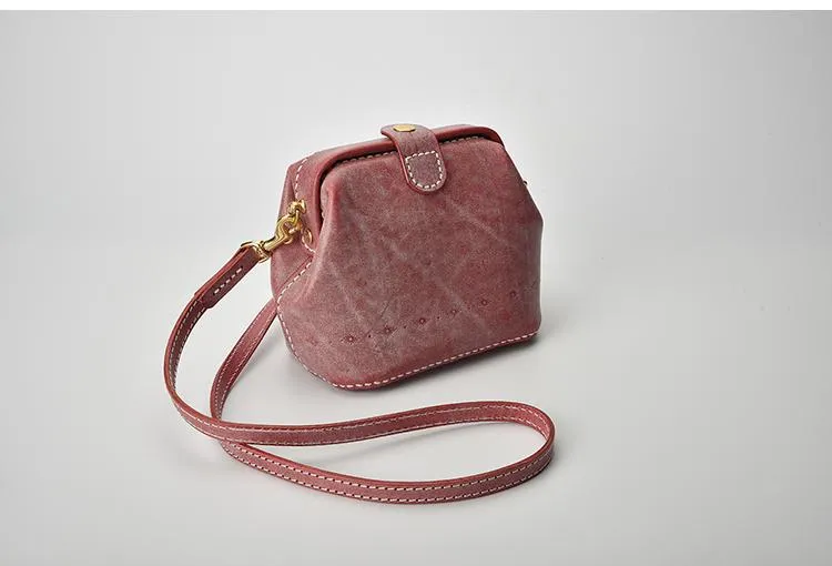 Handmade Womens Rose Red Leather Small doctor Purse shoulder doctor bags for women