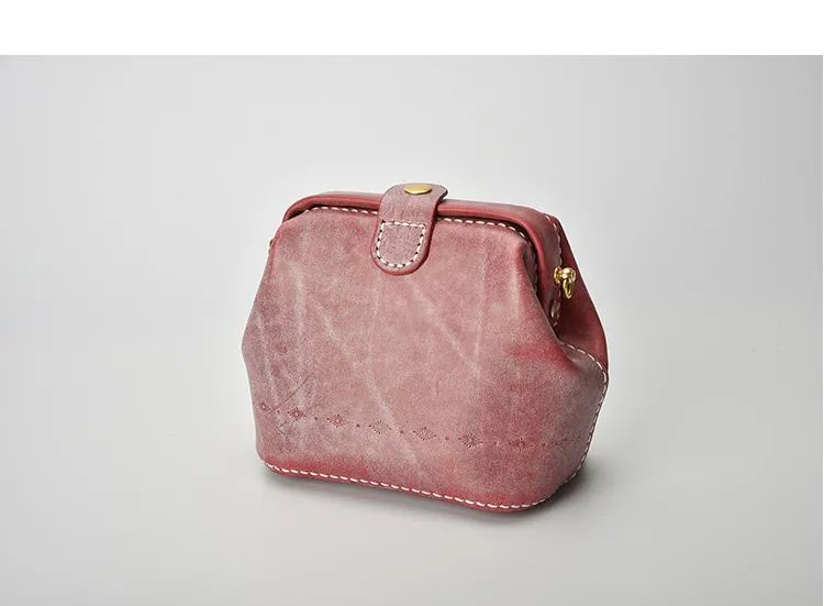 Handmade Womens Rose Red Leather Small doctor Purse shoulder doctor bags for women
