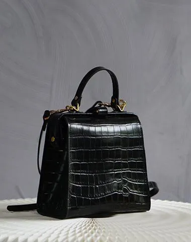 Handmade Womens Stylish Square White Leather Doctor Handbag Side Purse Doctor Purse for Women