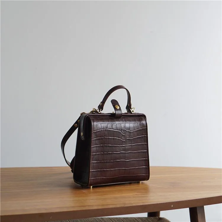 Handmade Womens Stylish Square White Leather Doctor Handbag Side Purse Doctor Purse for Women