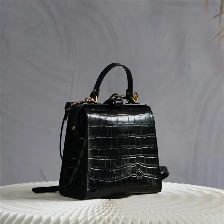 Handmade Womens Stylish Square White Leather Doctor Handbag Side Purse Doctor Purse for Women