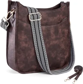 HKCLUF Crossbody Bag for Women Vegan Leather Hobo Handbags Guitar Strap Purse Shoulder Bucket Bag with 2PCS Adjustable Straps