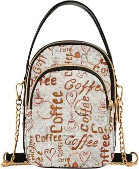 JIPONI Coffee Cup Traces on Beige Grunge Background Quilted Crossbody Bag for Women, Small Cell Phone Bag Shoulder Handbags Purse with Leather Strap