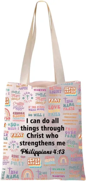JYTAPP Catholic Christ Prayer Religious Tote Bag Bible Verse Gift Book Bag for Women Adults Bible Sunday Church Jesus Gift