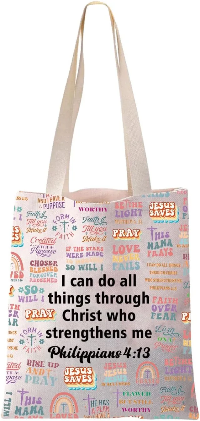 JYTAPP Catholic Christ Prayer Religious Tote Bag Bible Verse Gift Book Bag for Women Adults Bible Sunday Church Jesus Gift