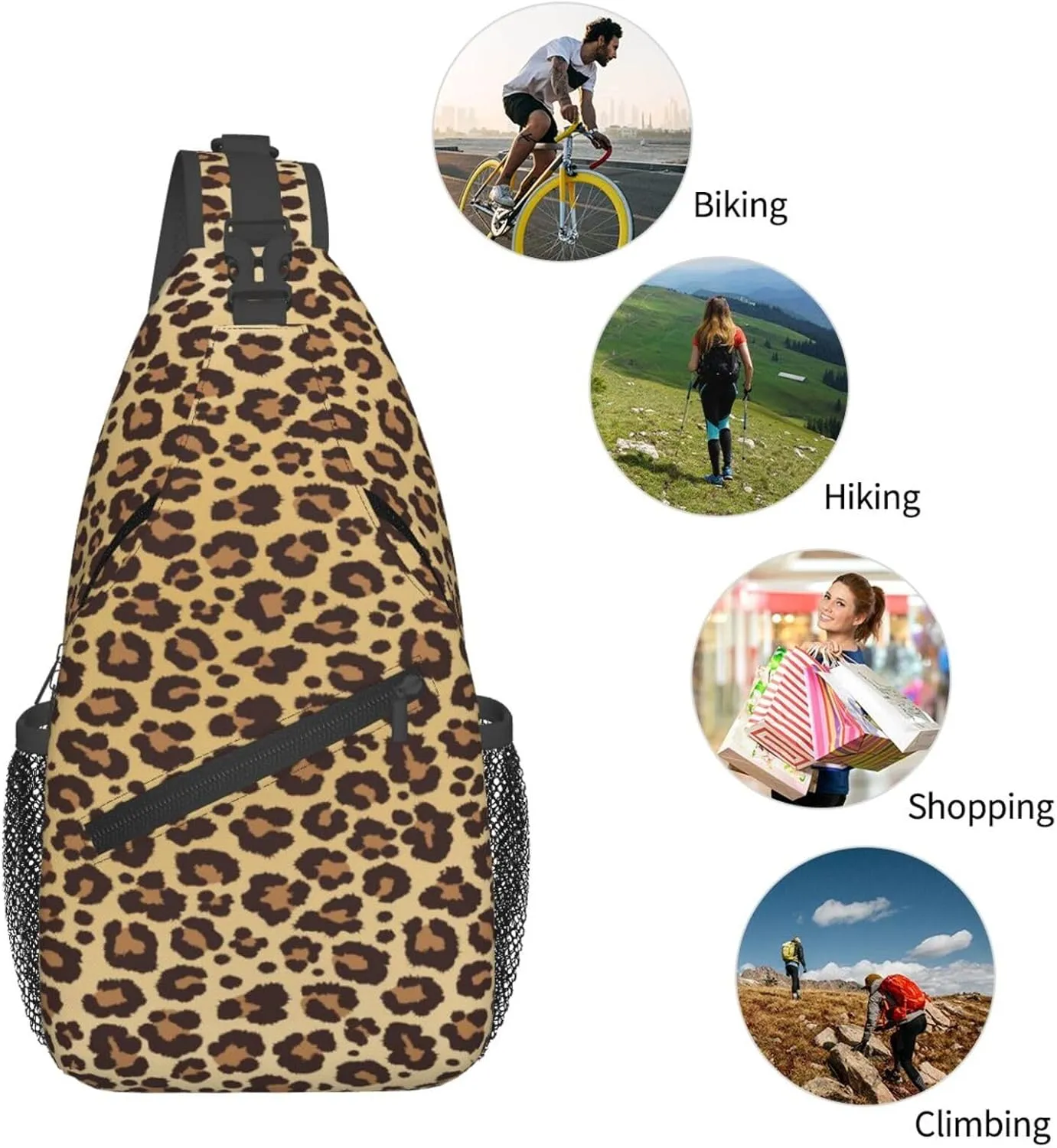 Leopard Print Sling Bag for Women Crossbody Bag Leopard Spotted Fur Texture Orange Black Animal Skin Sling Backpack for Men Cute Cheetah Print Shoulder Bag Gym Sports Travel Hiking Daypack