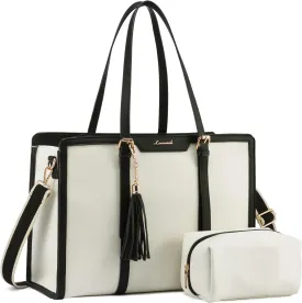 LOVEVOOK 15.6-inch Canvas Laptop Tote with Clutch for Women - Lightweight, Large Capacity for Work, Travel, School