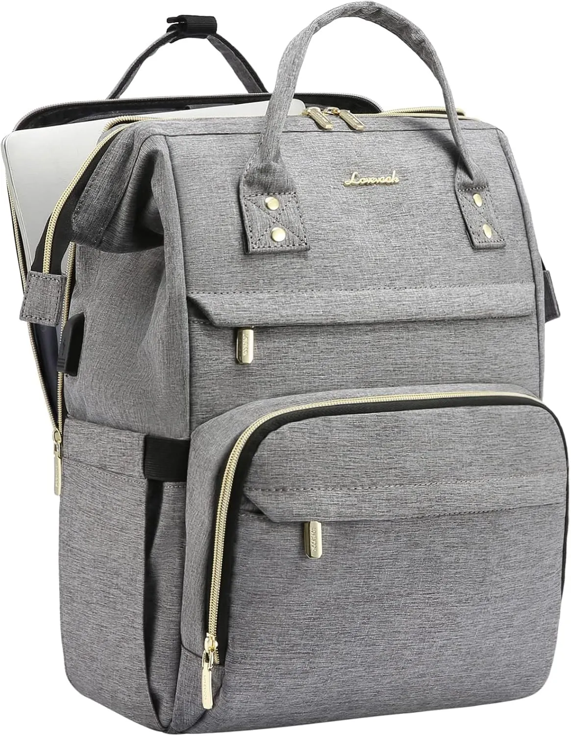 LOVEVOOK Laptop Backpack for Women, 15.6 Inch Travel Backpack with Laptop Compartment, Water Resistant Work Backpack for Teacher Nurse Doctor, Anti-theft Computer Bag with Charger, Grey