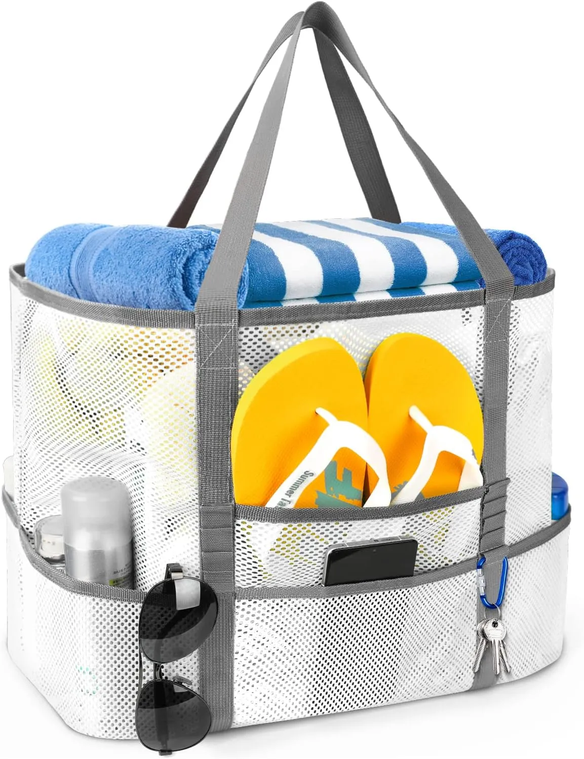Mesh Beach Bag, Large Beach Bag Swimming Bag Foldable Mesh Tote for Your Family Beach Trip