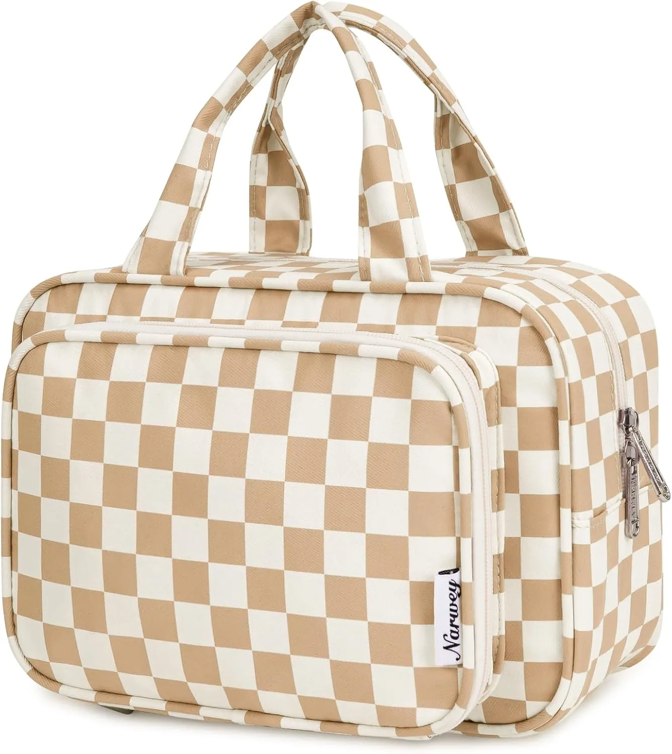 Narwey Large Toiletry Bag Women Makeup Bag Organizer Travel Cosmetic Bag for Toiletries Essentials Accessories (Light Checkerboard)