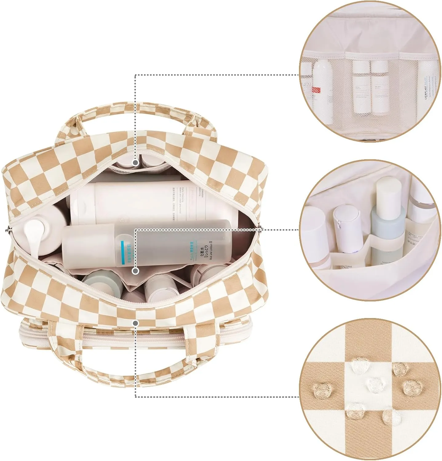 Narwey Large Toiletry Bag Women Makeup Bag Organizer Travel Cosmetic Bag for Toiletries Essentials Accessories (Light Checkerboard)