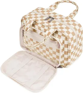 Narwey Large Toiletry Bag Women Makeup Bag Organizer Travel Cosmetic Bag for Toiletries Essentials Accessories (Light Checkerboard)