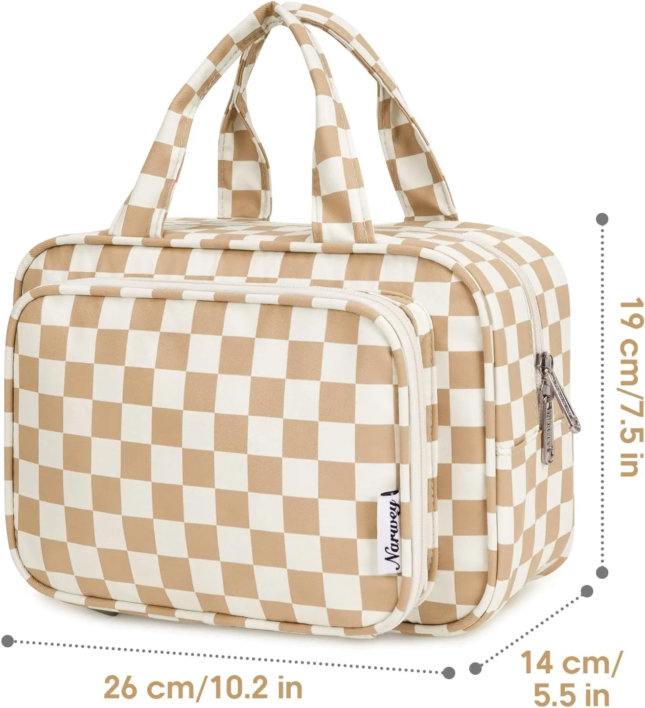 Narwey Large Toiletry Bag Women Makeup Bag Organizer Travel Cosmetic Bag for Toiletries Essentials Accessories (Light Checkerboard)