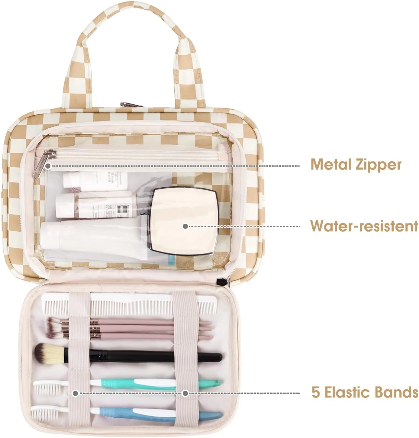 Narwey Large Toiletry Bag Women Makeup Bag Organizer Travel Cosmetic Bag for Toiletries Essentials Accessories (Light Checkerboard)