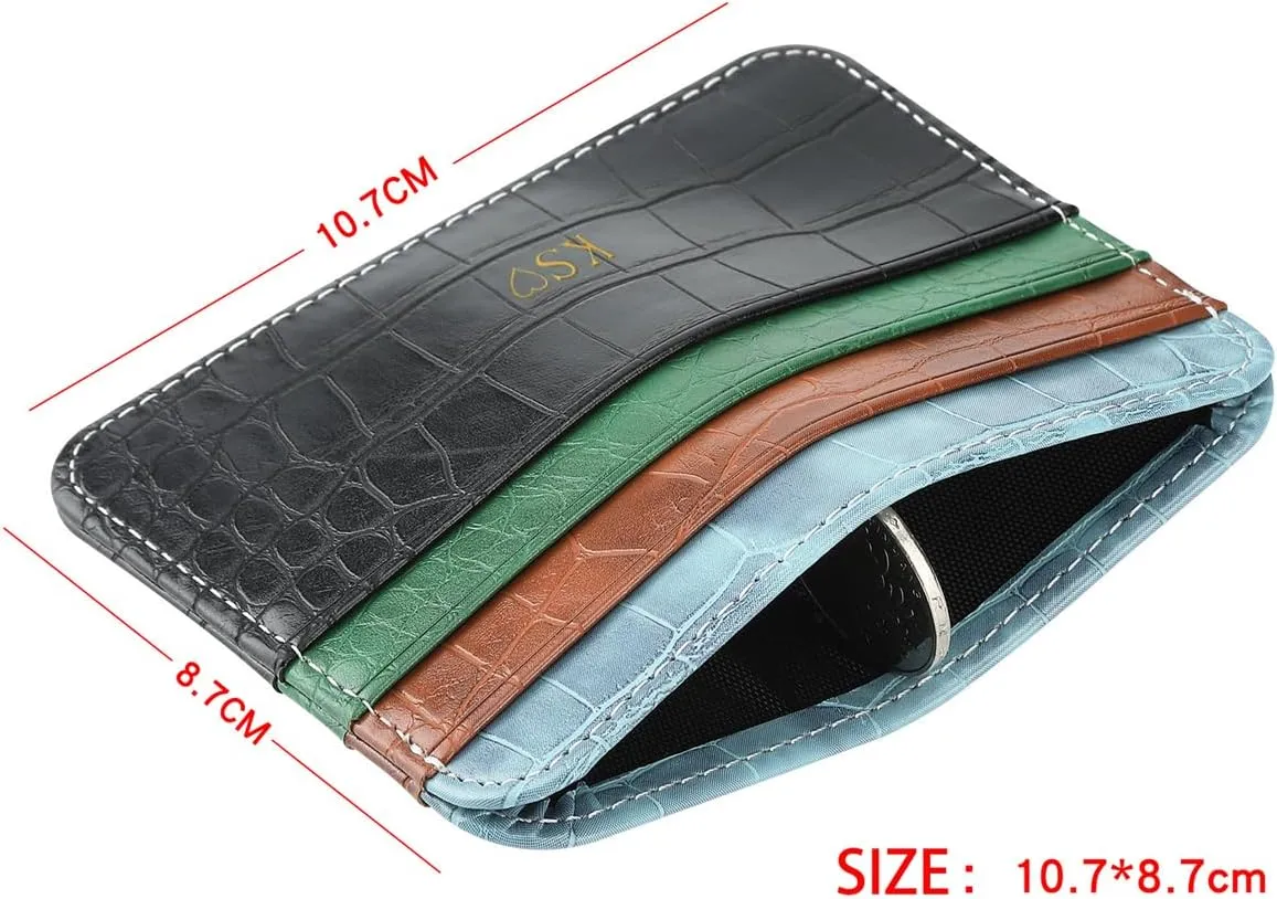 Personalisa Gold Silver Initial letters Credit Card Holder Wallet, PU Leather Ultra Slim Wallet, Thin Minimalist Credit Card Case Card Protector, Front Pocket Wallets for Men, Women (cro-brown)